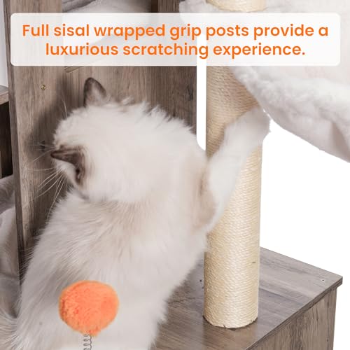 Cat Tree with Litter Box Enclosure for Indoor Big Cat HCT110SG (Rustic Gray / 60 inch)