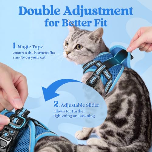 Cat Harness and Leash Set (M / Blue & Light Blue)