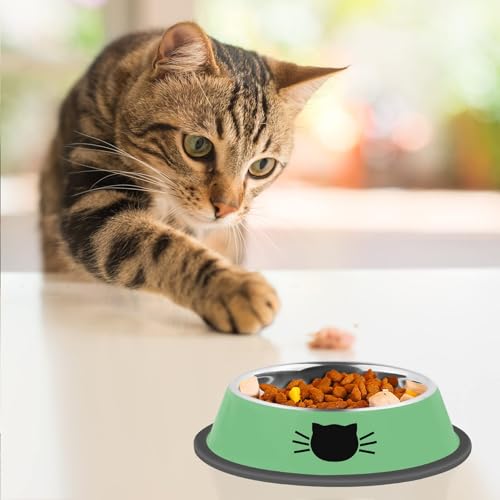 2 Pcs Non Slip Stainless Steel Small Cat Food Bowls (Green / 7 oz)