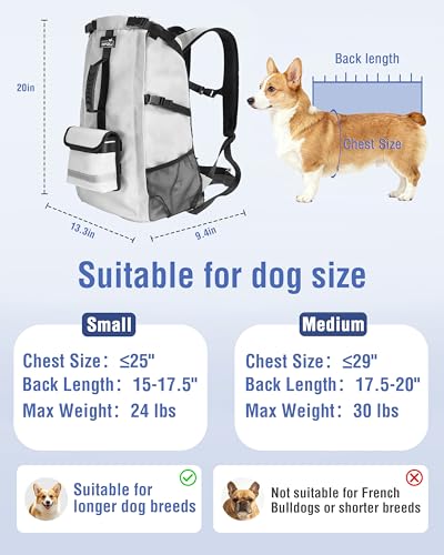 Dog Backpack Carrier for Small and Medium Dogs with Detachable Waist Bag（M） (13.3"L x 9.4"W x 24.4"H)