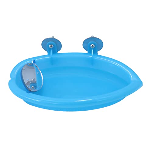 Bird Bath with Mirror for Small Birds Budgie Parakeet Cage (Blue (A))