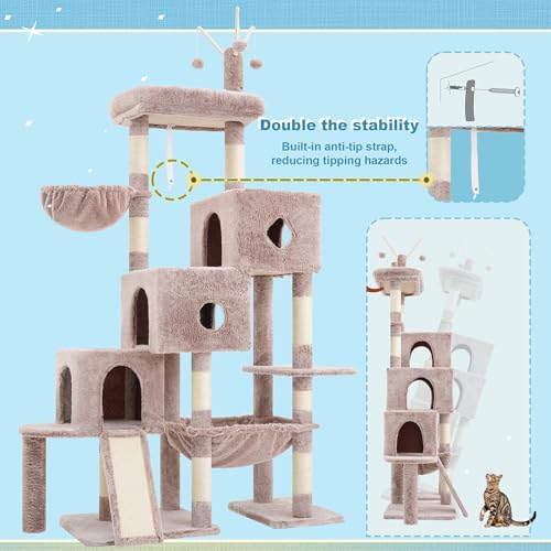 Cat Tree Tower with 3 Condos (74.8 inches / Muchroom)