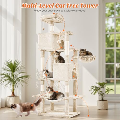 Large 66 Inch Cat Tree Tower with Scratching Posts (Beige / 66 Inch)