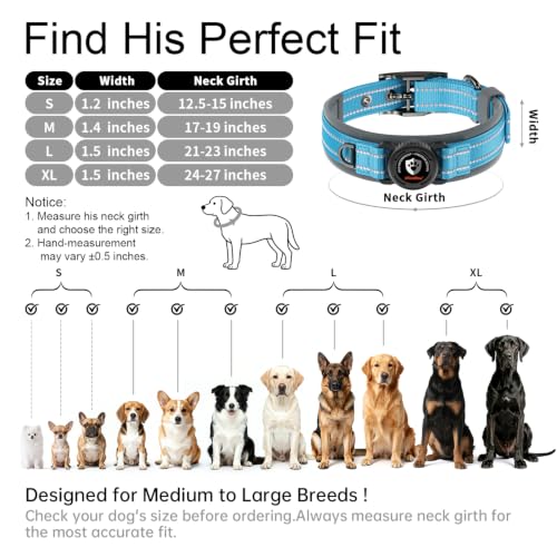 Heavy Duty Dog Collar with AirTag Holder (Blue / L (21-23in Neck))