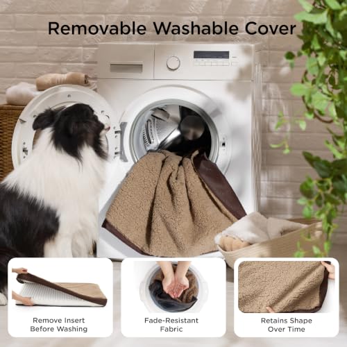 Washable Dog Bed Medium Size Dog with Comfy Sherpa (30"L x 20"W x 3"Th / Brown)