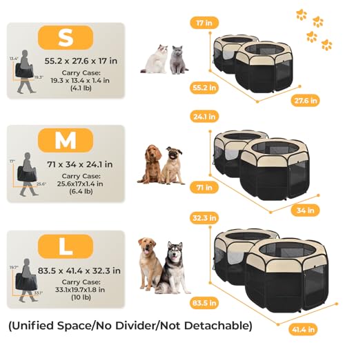 2-in-1 Pop Up Dog Playpen Cat Pet Puppy Playpen, Non-Detachable (Beige / 83.5"L x 41.4"W x 32.3"H)