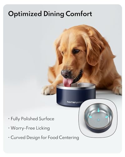 Dog Bowls Durable Dishwasher Safe Double Wall Metal Insulated Stainless Steel Food Water Bowls with Non (32oz / Navy)