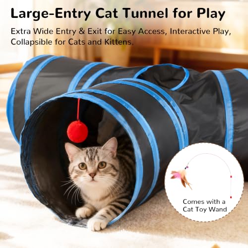 Cat Tunnel, 3-Way Collapsible Toy, Large Size Black & Royal Blue (Black & Royal Blue / Large)