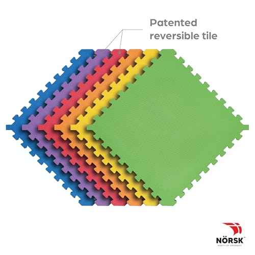 Reversible 1 2" EVA Foam Gym Floor Tiles (36 Tiles - 144 Sq. Ft. / Rainbow Pack/Black)