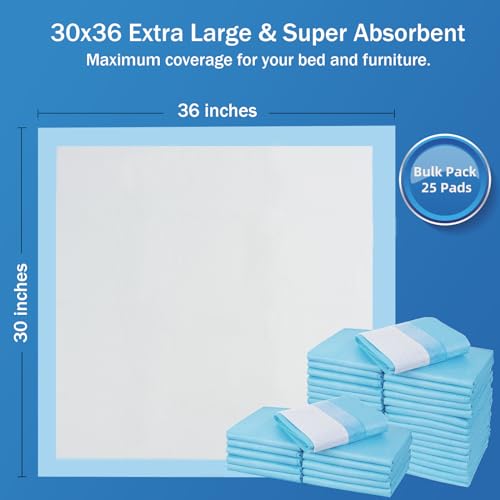 Disposable Bed Pads with Adhesive Strip 30"x36"[10 Pads] (30"x36"-10 Pads (with Adhesive Strips))