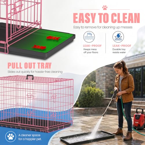 Dog Crate for Medium Dogs 36 Inch Folding Kennel Metal Pet Cage Pink (Pink / 36.0"L x 22.0"W x 24.0"H)