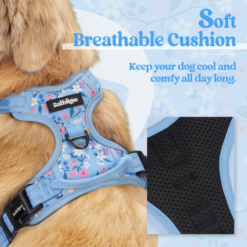 Dog Harness No Pull for Large Dogs with 2 Leash Clips (X-Large / Blue Floral)