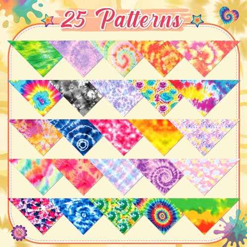 50 Pieces Tie Dye Dog Bandanas Bulk Colorful Hippie Pattern Dog Bandanas for Dogs Triangle Kerchief Scarf Bibs Set for Pets Summer Party Costume Accessories (Tie Dye / 25.6 x 17.7 x 17.7")