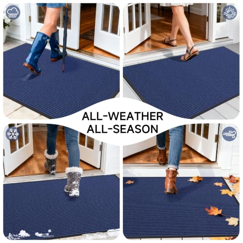 Front Door Mat (2' x 6' (Rectangular) / Blue Striped)