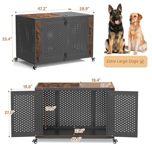 48" Heavy Duty Dog Crate Furniture for High Anxiety Dogs (Black and Brown / 48 inch)