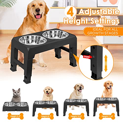 Raised Dog Bowls 4 Height Adjustable Elevated Bowl Stand (Black)