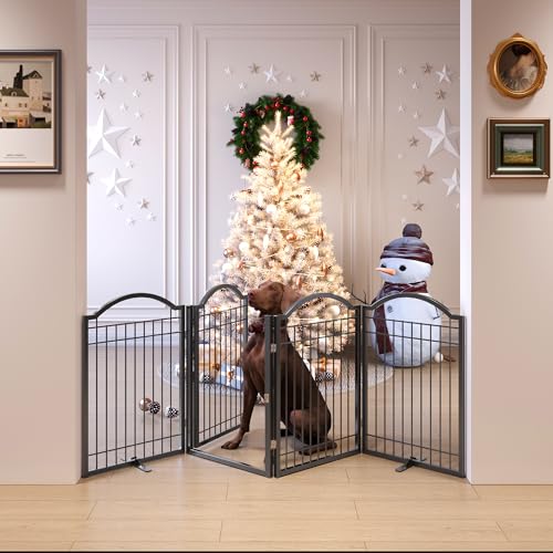 Metal No Assembly Freestanding Dog Gate with Door Walk Through (Black / 4 panels)