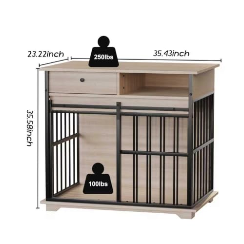 Wooden Dog Crate Furniture for Small Dogs Indoor Kennel End Table Pet Cage (35 Inch)