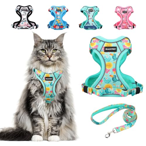 Cat Harness and Leash Set[MAX Safety 4th (H603 Pro Green Tropics / Medium (13-18lb))