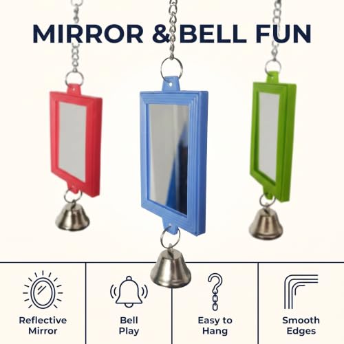 1Pc Random Color Pet Bird Mirror with Bell Interactive Parrot Toys for Budgies Parakeets Conures