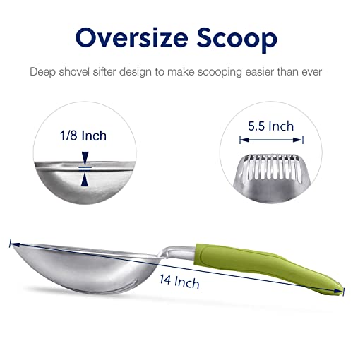 Cat Litter Scoop (Large / FLAT Aluminum \ #03 Green Handle)