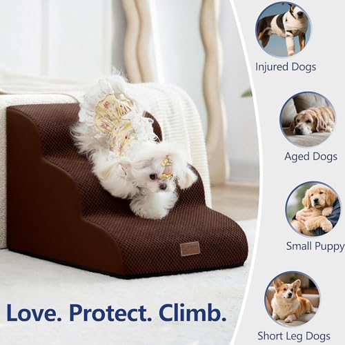 Dog Stairs for Small Dogs (Brown / 3-Step (22.4"D x 15.7"W x 15.7"H))