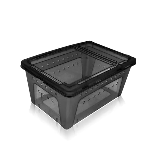 Portable Reptile Terrarium Habitat for Mini Pet Houses Breathable Holes Stackable Container (1PCS-Black-L)