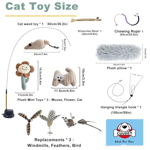 7-in-1 Kitten Toys for Indoor Cats with Washable Adhesive Suction Cup, Hanging Interactive Cat Toys, Silvervine Stick and Sisal Chew Rope Catnip Teething Toy for Bored Kitten (Neutral)