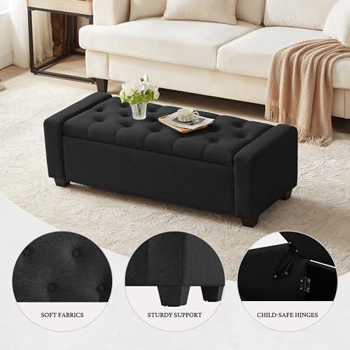 48" Ottoman with Storage (Black / 19.7"D x 48"W x 16.9"H)