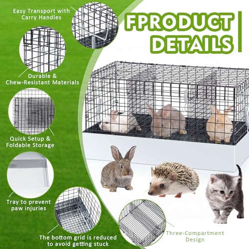 1 Pack 3 Hole Foldable Rabbit Transport Cage (Black / 18 x 12 x 10 in)