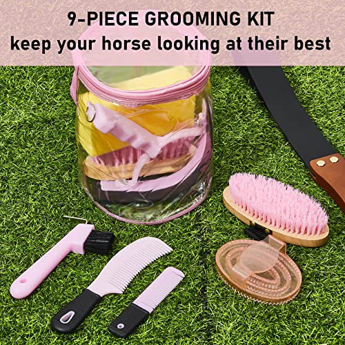 9 Pcs Horse Grooming Kit Tack Room Supplies (Cute / Pink)