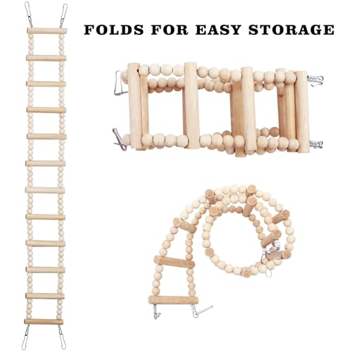 Long Bird Ladder with Wooden Rungs and Beads (yellow / 27.5×3.14 Inches)