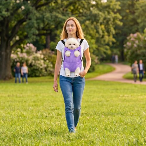 Dog Carrier Backpack Pet Legs Out Front Cat Travel Bag (X-Large / Purple)