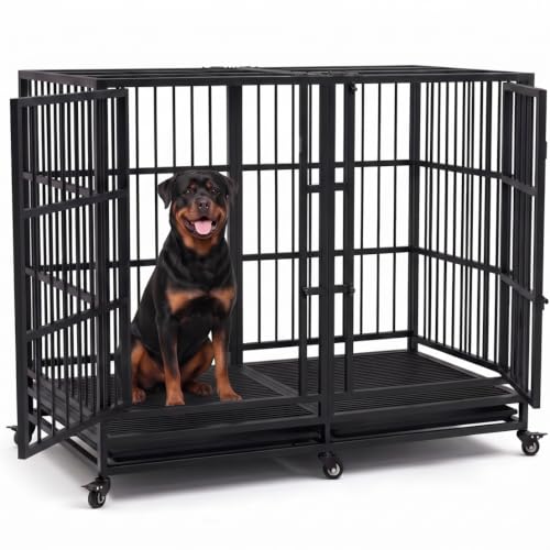 54 Inch Heavy Duty Dog Crate Cage with Divider (Black)