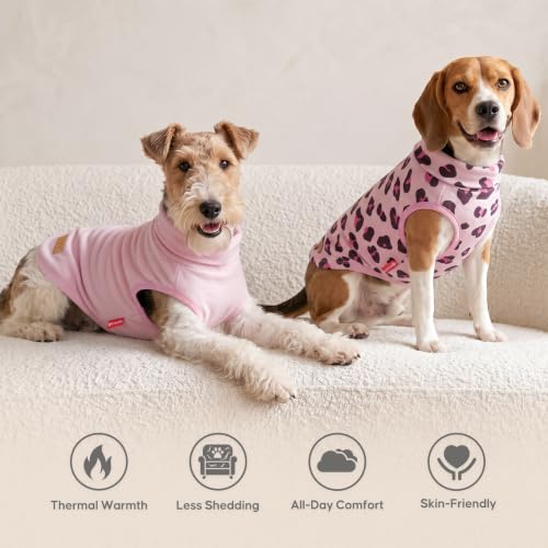 2Pack Dog Sweater for Small Dogs Fleece Sweatshirt (Medium (7-11lbs) / Pink Leopard)