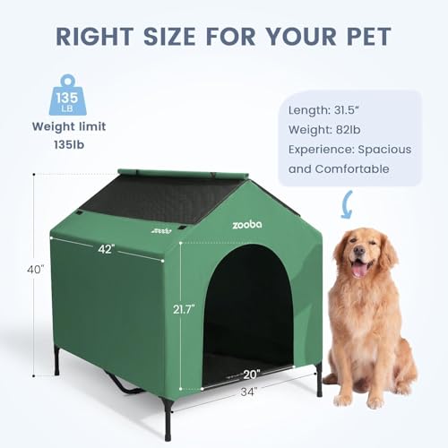 42" 2-in-1 Dog House for Medium Dogs, Elevted Dog House Outdoor/Indoor, Puppy Shelter Outside,Water Resistant 600D PVC and Durable 2x1 Textilene Raised Dog Bed(Green) (X-Large: 42inch)