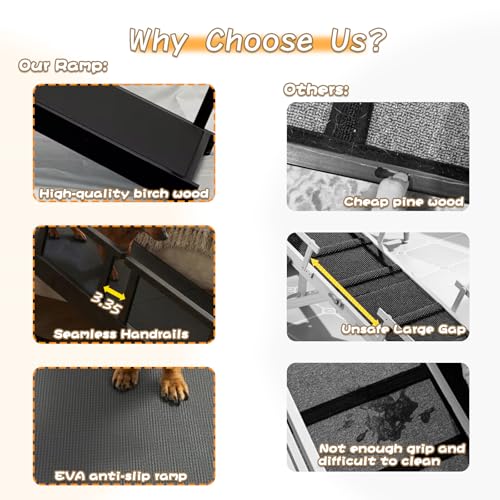 73" Dog Ramp for Bed with Rest Platform & Glow Strips (Black / 73.2"L x 25"H x 15.7"W)