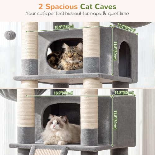 Giant Tall Heavy Duty Cat Tower for Indoor Large Cats (Light Grey / 75 inch)