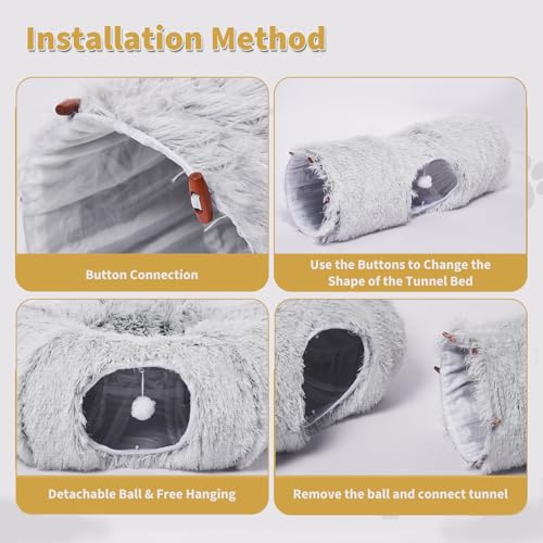 Cat Tunnels Bed with 1 Straight Tunnel and 20 Pet Toys (Cat Tunnel+Additional Straight Tunnel)