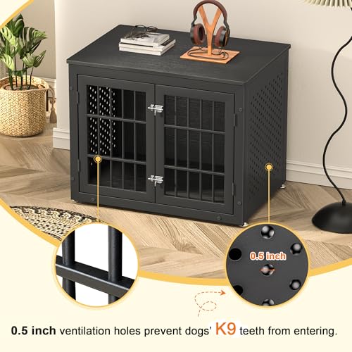 32" Heavy Duty Dog Crate Furniture for Small and Medium Dogs (32.7"L x 23.6"W x 26.0"H / Black)