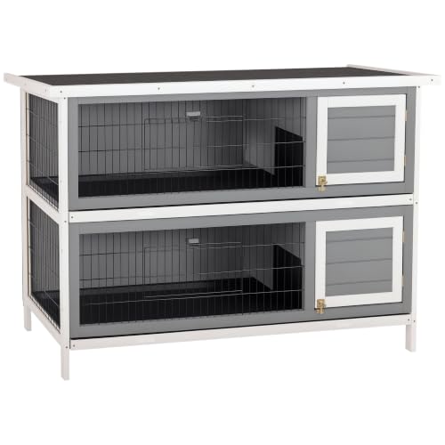 54" 2 Story Large Rabbit Hutch Bunny Cage Wooden Pet House Small Animal Habitat with Lockable Doors (Dark Grey)