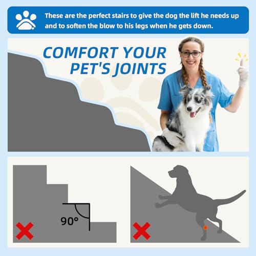 Dog Stairs 3 Step for Small Dogs and Cats to Get on Bed and Furniture (Dark Grey / 23.6"D x 15.7"W x 15.7"H)