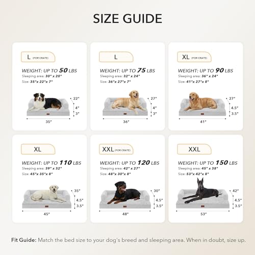 Waterproof Orthopedic Dog Bed for Large Dogs (Grey White / 36.0"L x 27.0"W x 7.0"Th)