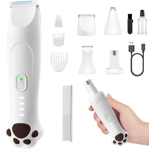 4-in-1 Dog Clippers for Grooming Kit - 45dB Quiet 150-Min Run Non-Slip Grip (White)