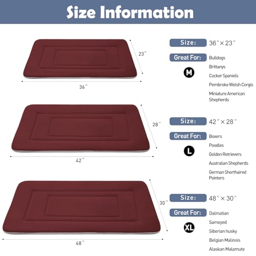 Dog Bed Soft Dog Crate Bed Pad Mat (48.0"L x 30.0"W x 1.2"Th / Dark Red)