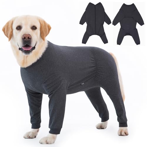 Dog Onesie Surgery Recovery Suit for Large Medium Bodysuit Dogs Pajamas PJS Full Body for Shedding (4X-Large (Pack of 1) / Dark Grey)