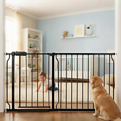 57.5 62 Inch Extra Wide Baby Gate for Stairs Doorways (Black / 57.5"-62"/146-158CM)