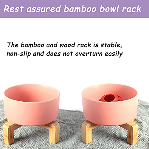 Pink Ceramic Dog Cat Bowl Set with Stand (Pink / Medium Size Dog Bowls 850ML*2)