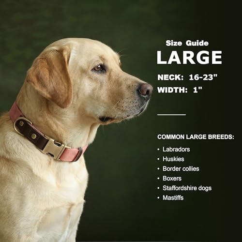 PU Leather Dog Collar for Large Dogs (Pink / L: Neck 16-23", Width 1")