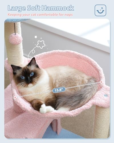 Flower Cat Tree with Large Metal Frame Hammock (35" Upgraded Flower Cat Tree / Blue)
